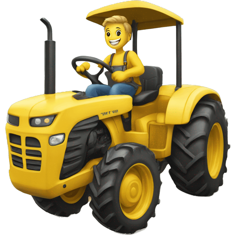 a happy person driving big yellow tractor emoji