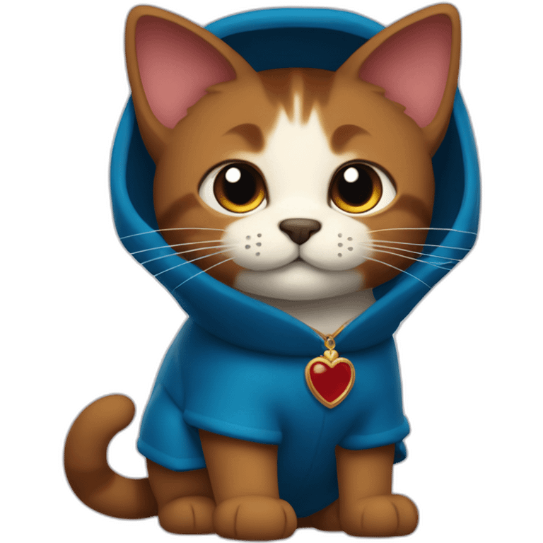 Full lemgth Blue britain cat with dog tail and dark Red mantle emoji