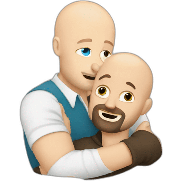 Tall Hungarian blue eyes bald blond bearded man hugs African bald  bearded 50s man emoji