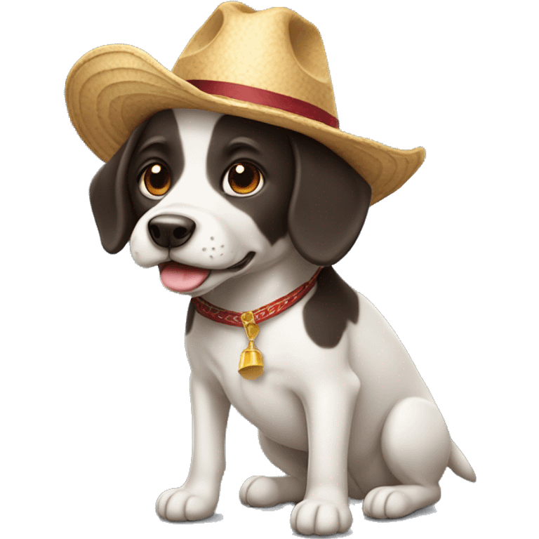 Perro con un cahorro de perro con un sombrero de copa emoji