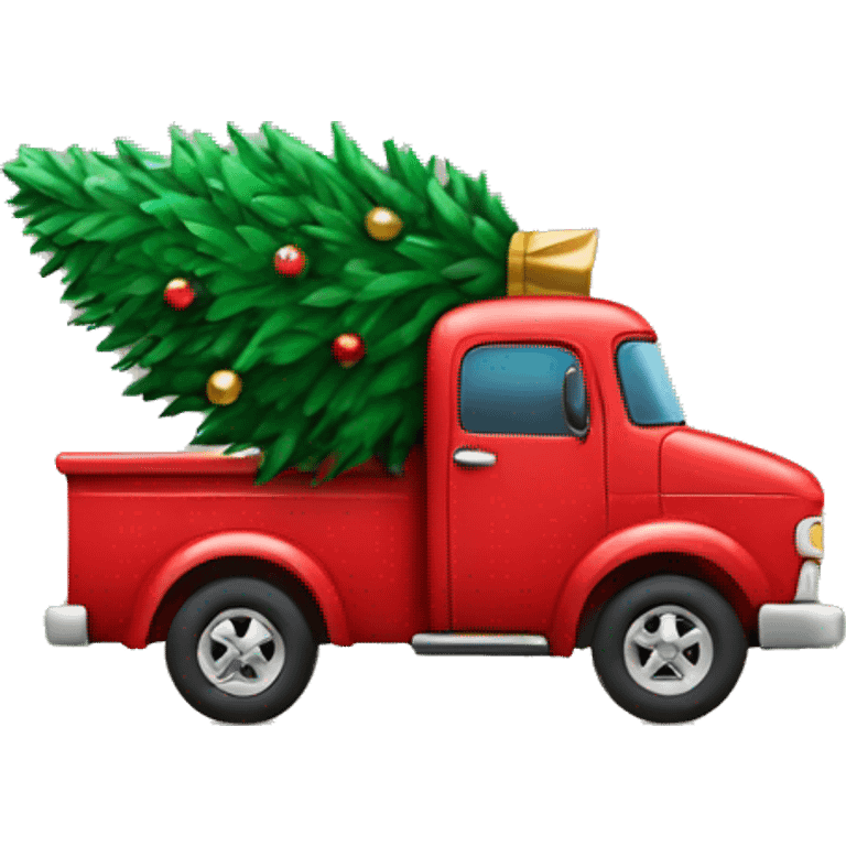 Red truck with a Christmas tree in the back emoji