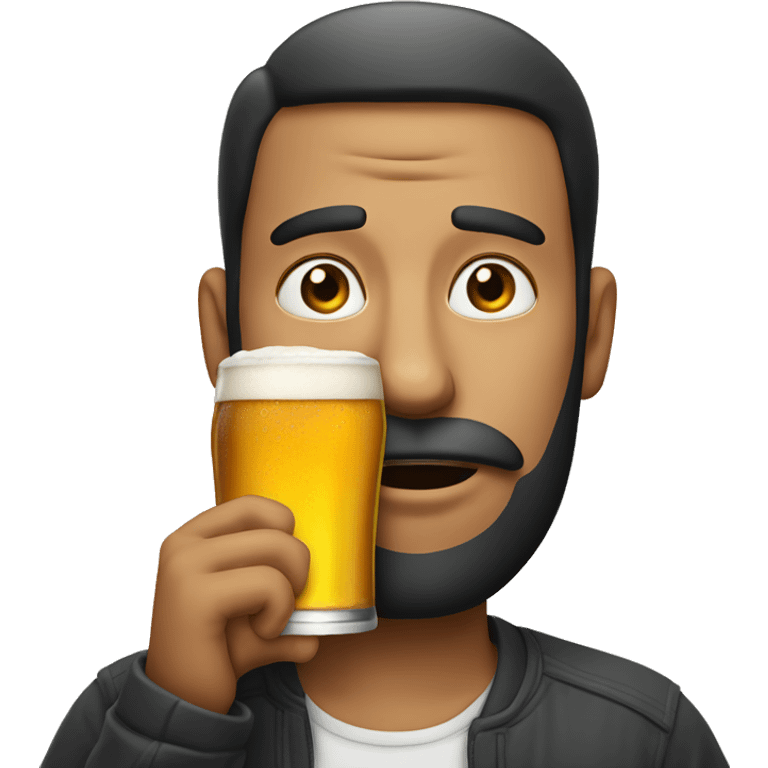 Man shushing someone while holding a beer emoji