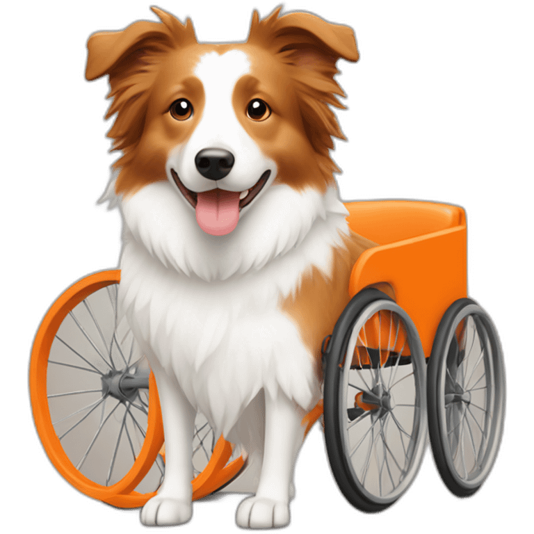 white light brown border collie in orange wheel chair emoji