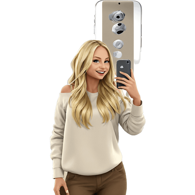 blonde girl with smartphone smiling emoji