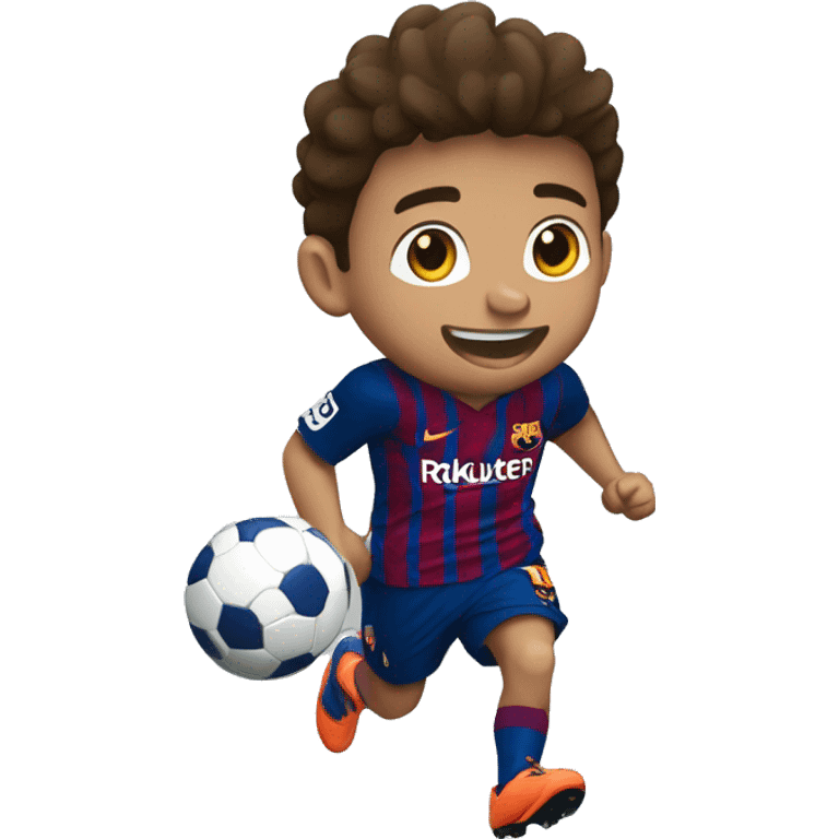 Niño corriendo con una pelota y con el escudo del fc barcelona emoji