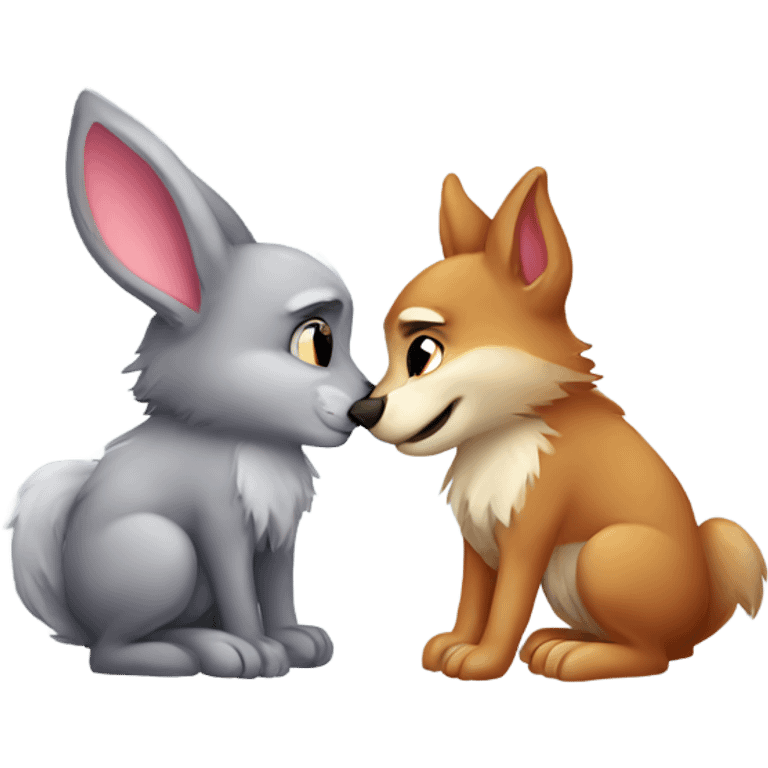 Bunny and wolf in love emoji