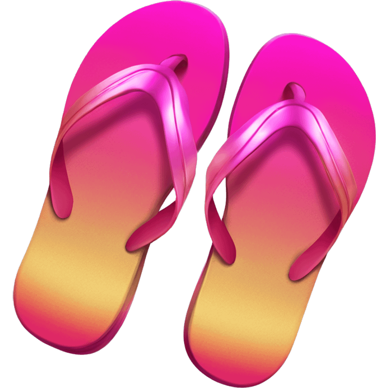 Realistic metallic gold hot pink gradient pair of summer flip flops isolated. emoji