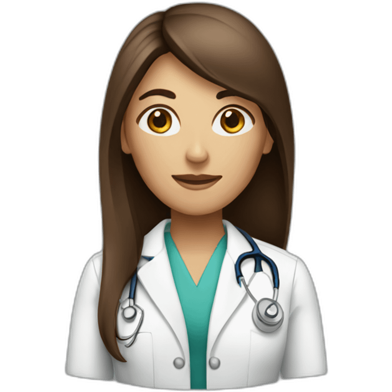 Female brown long straight hair Doctor emoji