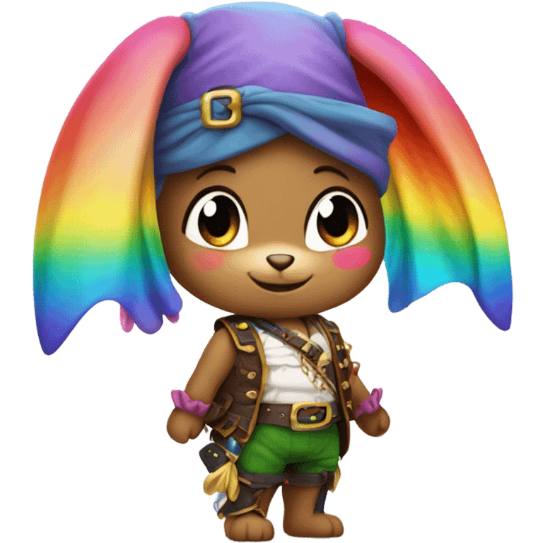 Rainbow fishtail rainbow bunny wearing rainbow pirate clothes emoji