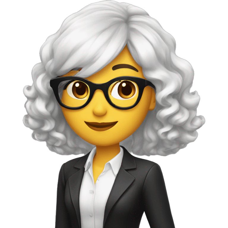 Chica blanca cabello color negro corto hasta los hombros y lentes  emoji