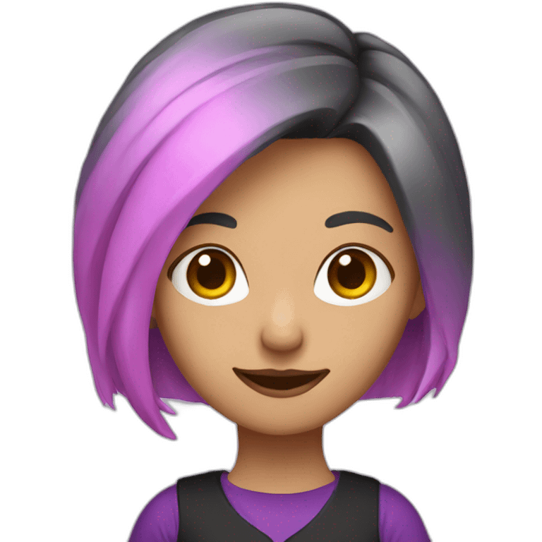 A woman with pink and white hair wearing a purple shirt and black pants emoji