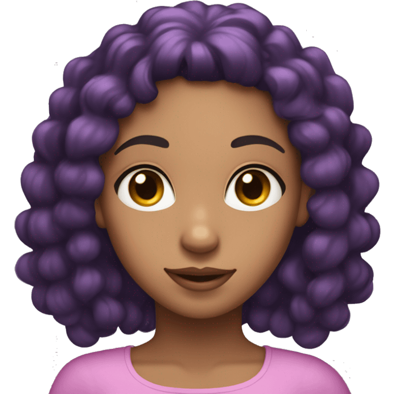 tan girl with long black curls brown eyes and purple hair with pink tiara emoji