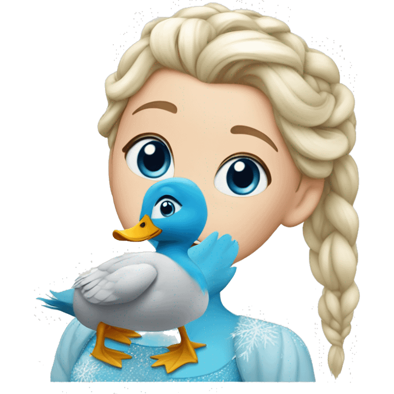 duck with hair like Elsa from frozen, white braids, blue eyes emoji