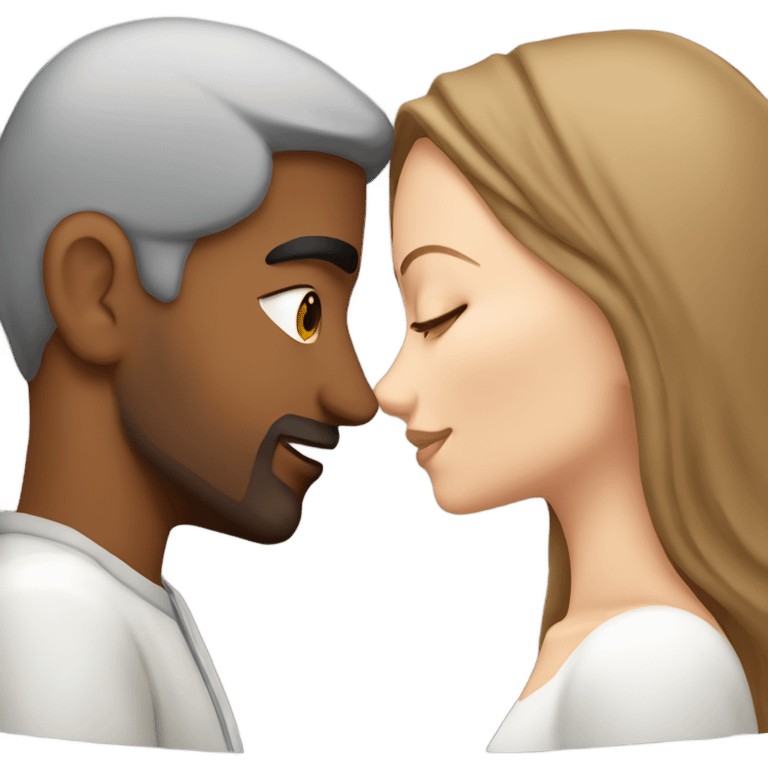 Arabian man and white girl with brown hair kissing emoji