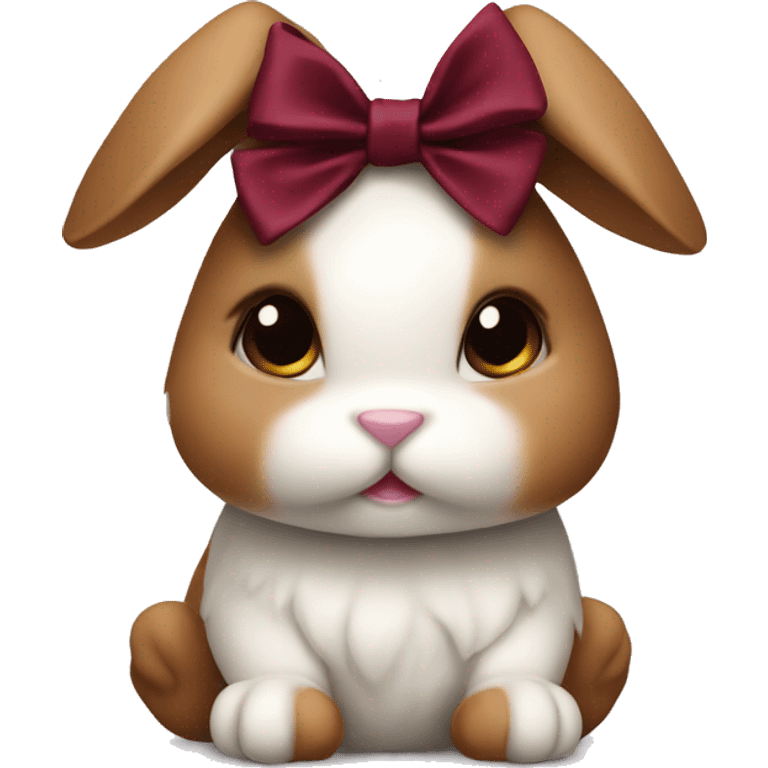 Brown and white bunny with burgundy bow emoji