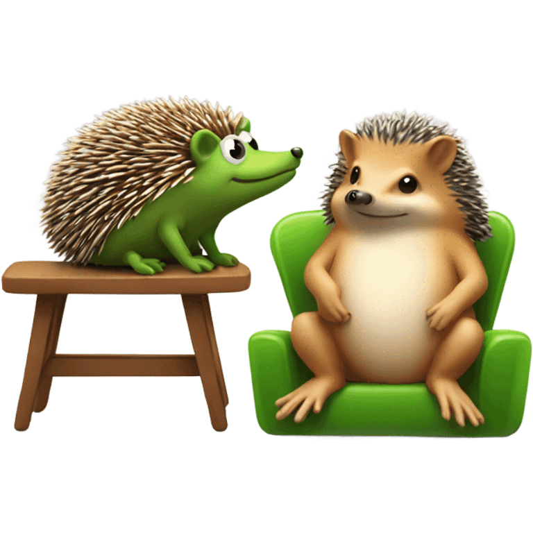 Hedgehog and frog on a chair emoji