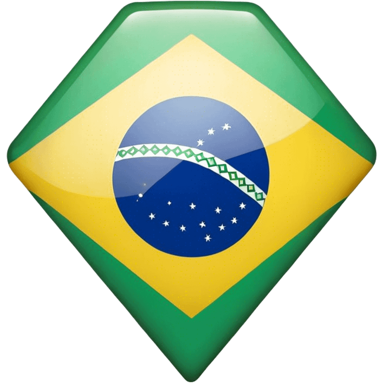 "Create an emoji in a flat design style, with smooth black outlines and vibrant colors. The emoji should represent the map of Brazil in green, featuring a stylized Brazilian flag in the center: a blue circle surrounded by a light yellow diamond. The background should be transparent, and the design should be minimalist, similar to modern icon styles, with rounded edges and simple details. emoji