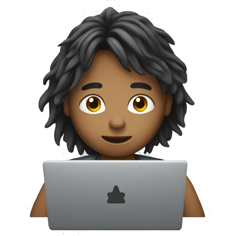 a long hair boy working on laptop emoji