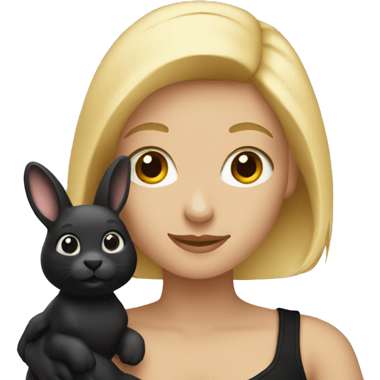 Blonde woman holding black bunny emoji