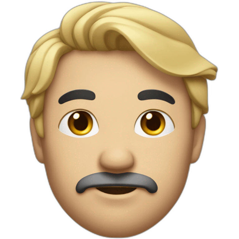 face of man with flat haire and black eyes and a fancy mostash and mideum noise and goatee  emoji