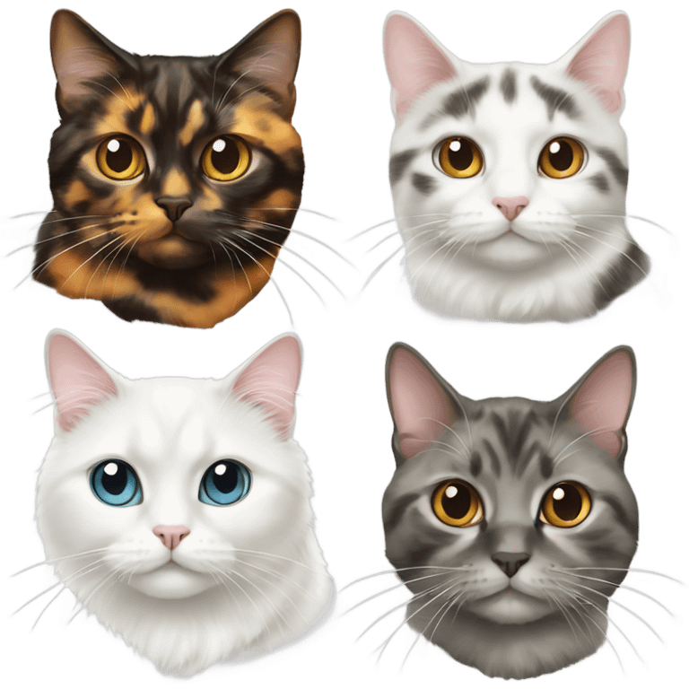 tortoiseshell cat and white cat with gray emoji