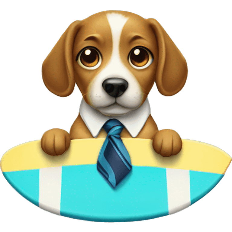 Dog on a surf board with a tie emoji