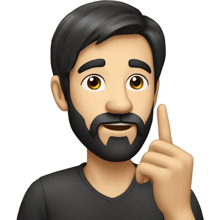 a bearded man with shaved black hair, who shushes with his finger to his mouth emoji