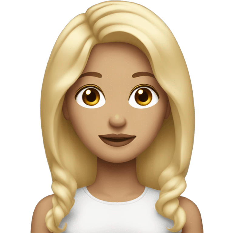 women with medium length blonde hair, brown eyes, pretty emoji