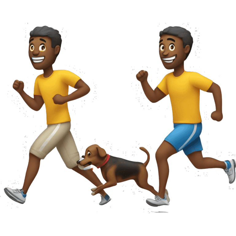 Happy man running a sprint on holidays and walking his dog at the same time emoji