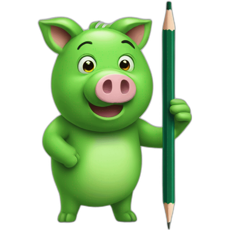 green piggy holding a pencil emoji