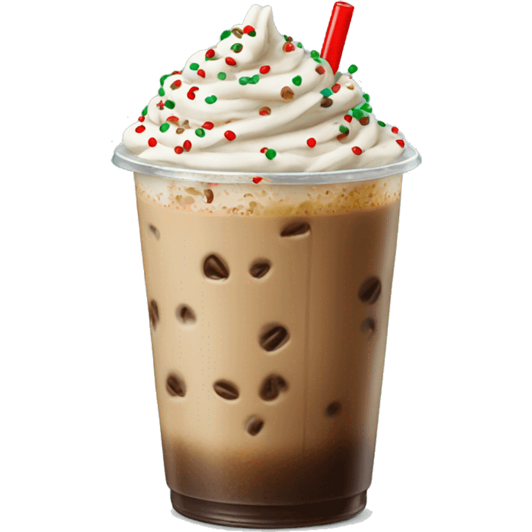 Iced coffee with red and green sprinkles emoji