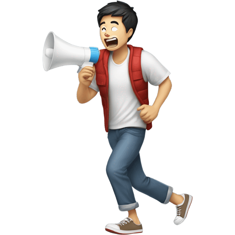 Chinese guy who hasn’t slept in 5 days yelling in a megaphone and running barefoot emoji