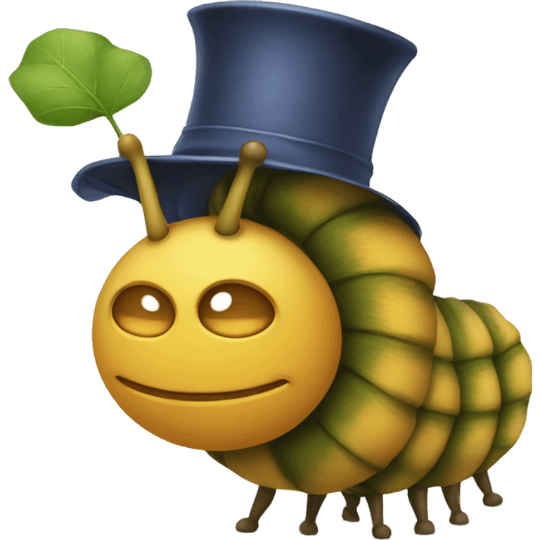 A caterpillar wearing a hat emoji