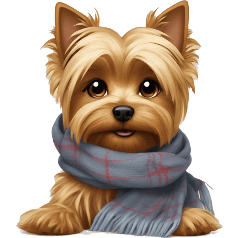 Yorkshire terrier laying on scarfs emoji