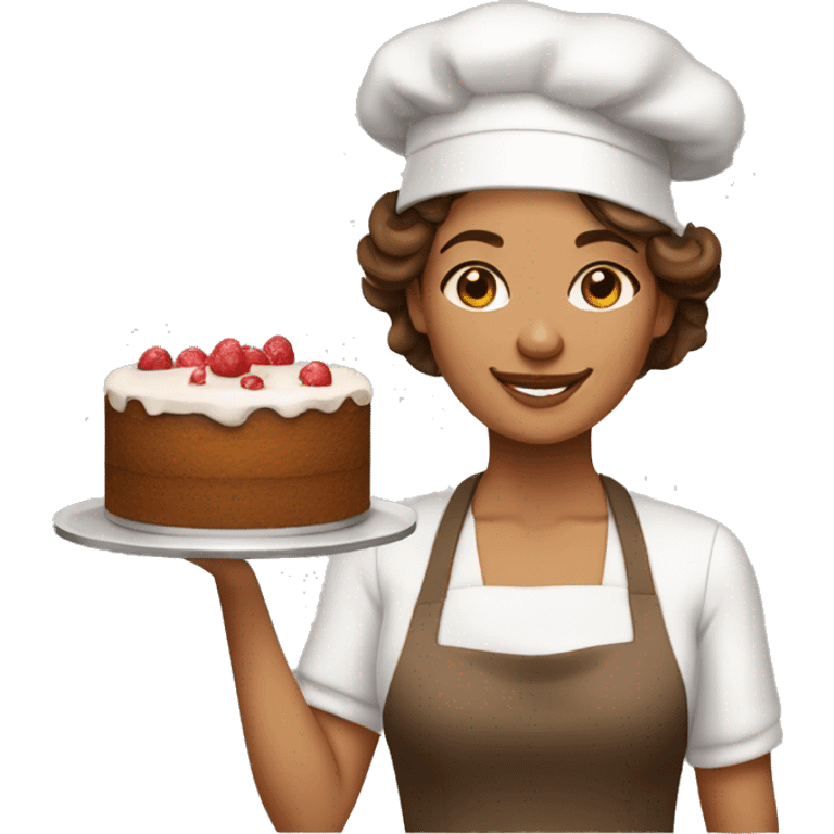 Girded cake baker woman, light brown skin and brown hair emoji