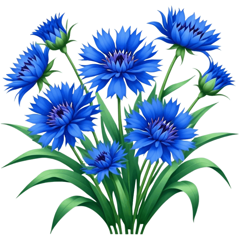 luxuriant, big bouquet Cornflower, stem, leaf emoji