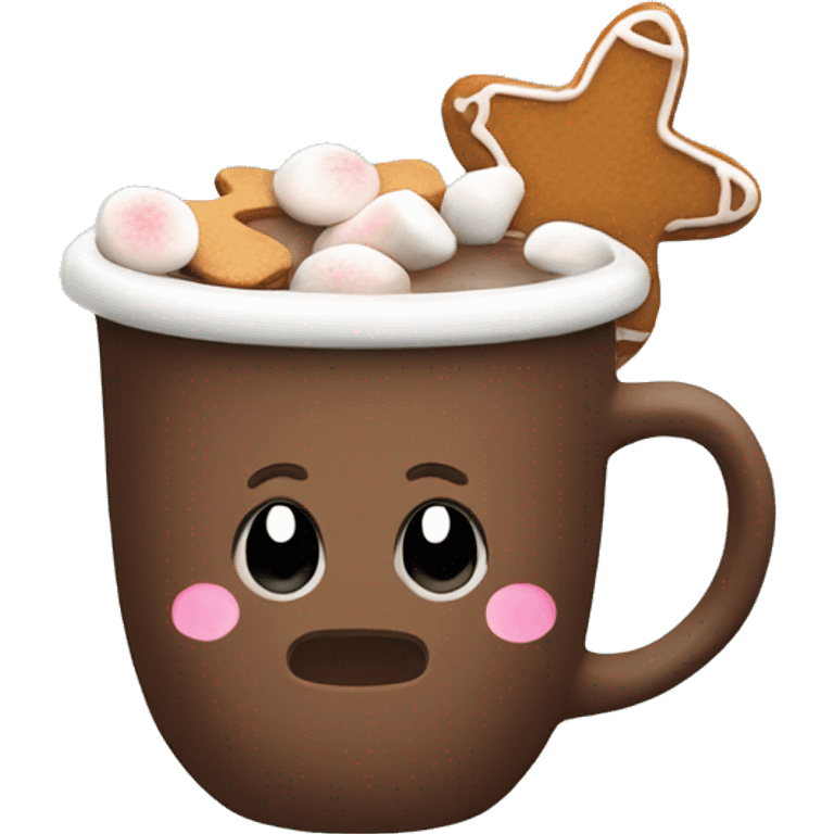 Hot chocolate cup with gingerbread and marshmallows  emoji