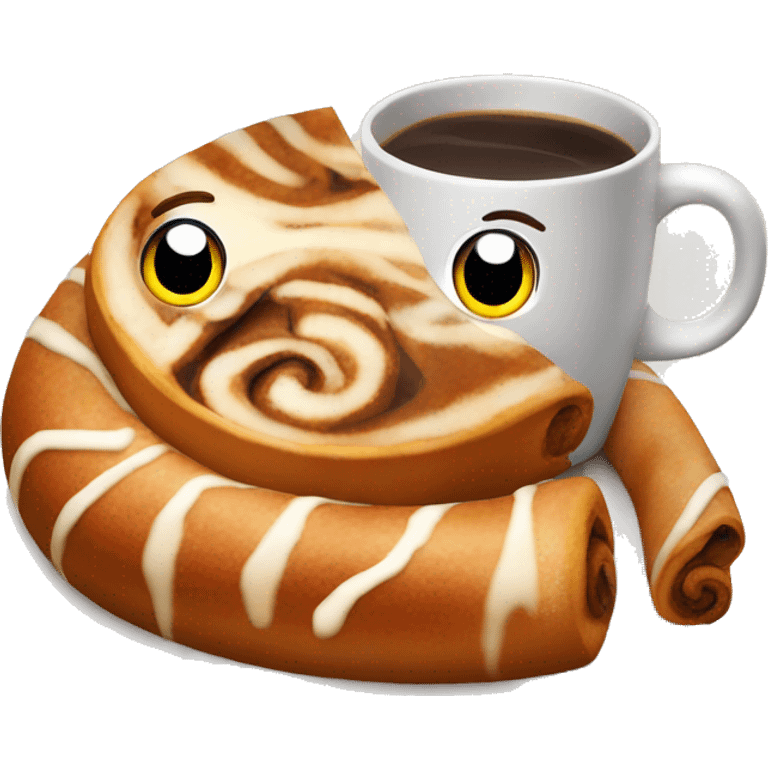 Cinnamon roll with coffe emoji