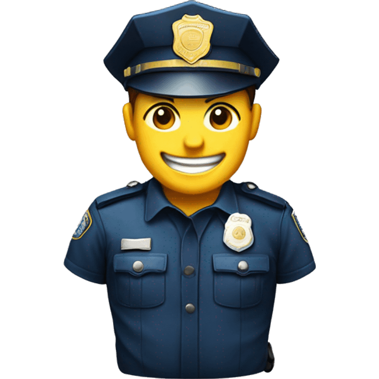 a smiling police officer next to a spool of blue thread  emoji