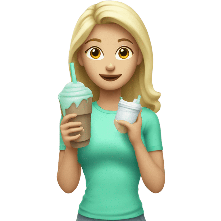 Protein shake blond girl drink mint clothes emoji