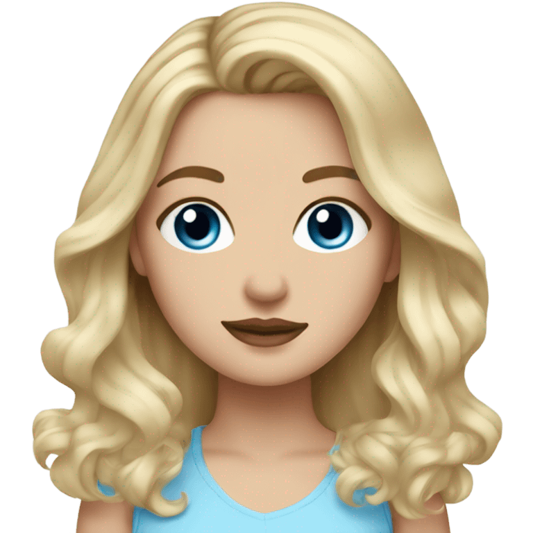 white girl with blue eyes and a blonde balayage emoji