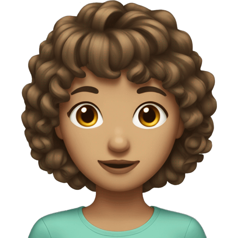 girl with medium curly brown hair and bangs emoji