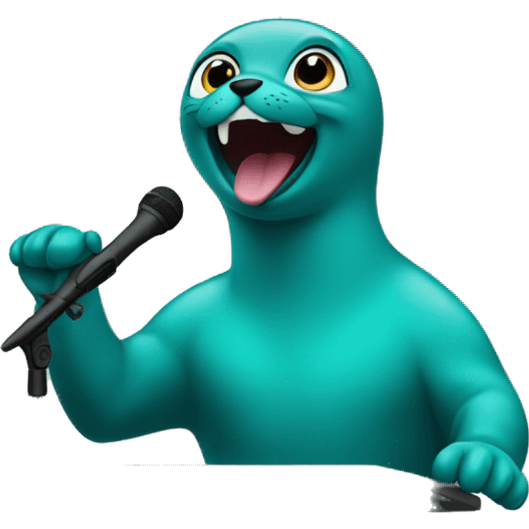 teal seal speaking behind a podium emoji