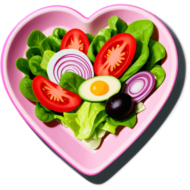 green salad in a pink heart shaped plate   emoji