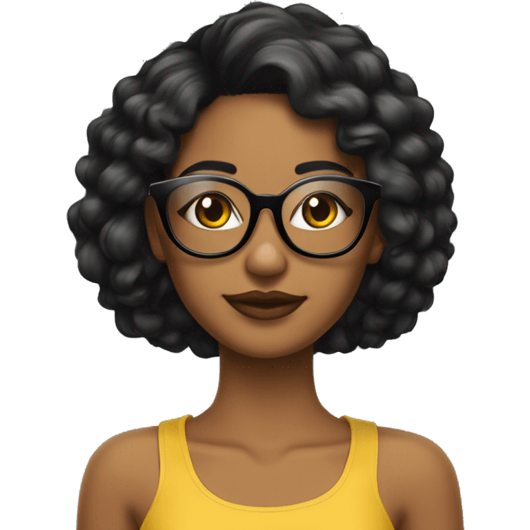 Chica de cabello negro piel morena gafas transparentes emoji