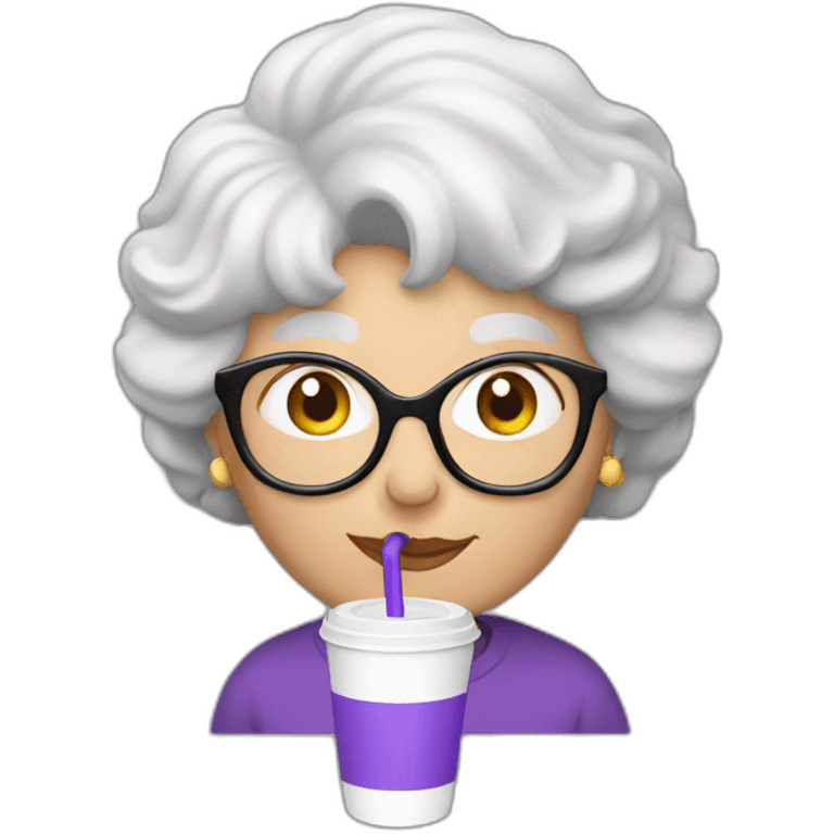 grandma drinking a purple soda from a white styrofoam cup emoji