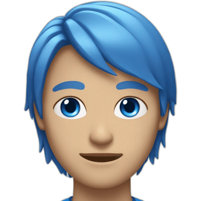 Persona con pelo azul y blama azul en los ojos emoji