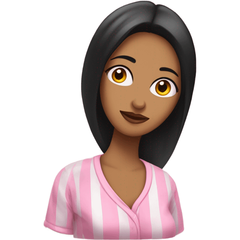 Mujer morena de cabello negro con pijama rosada emoji