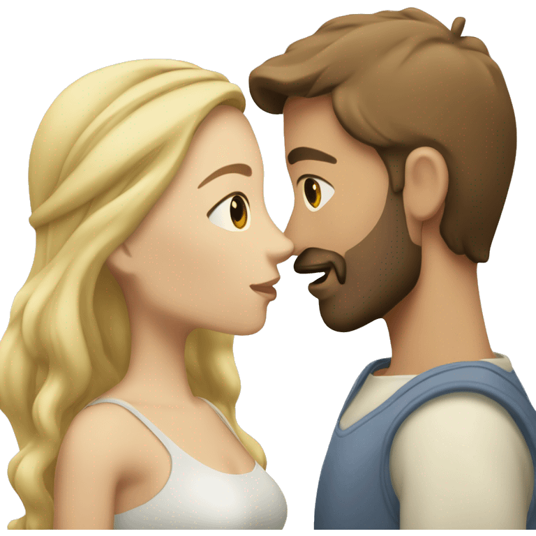 couple kissing, him with brown hair, beard and eyes, white skin; her with blonde hair, brown eyes, white skin emoji