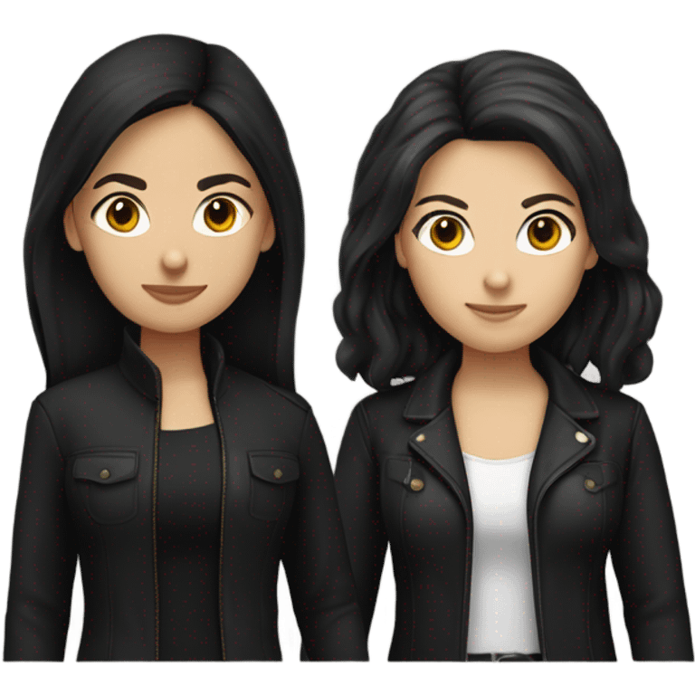 two caucassian woman with black jackets. One has black hair the other one has brown hair and is slightly shorter then the woman with black hair emoji